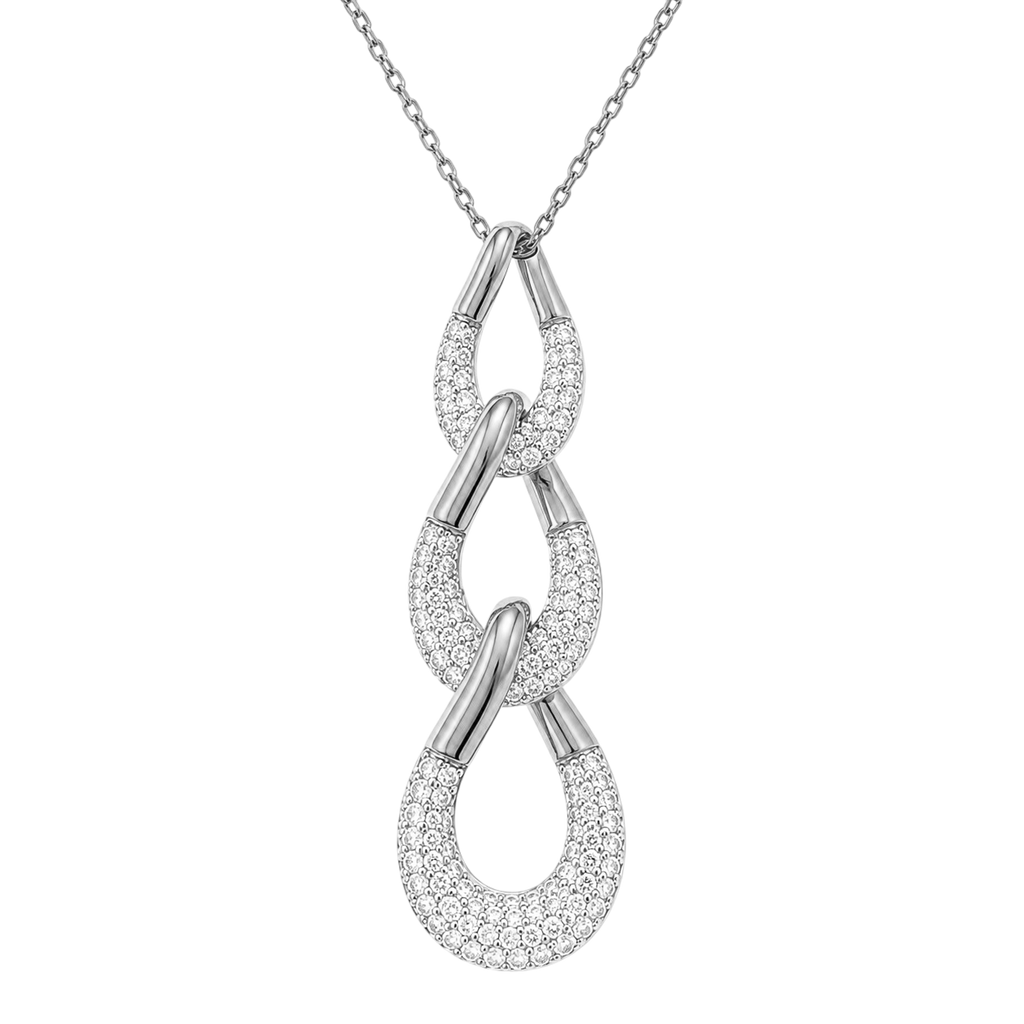 Collier Maillons Entrelacés Argent 925 Rhodié & Zirconiums