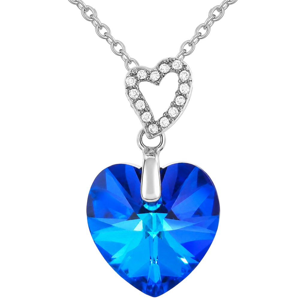 Collier Cœur Cristal Bleu & Argent 925 Rhodié