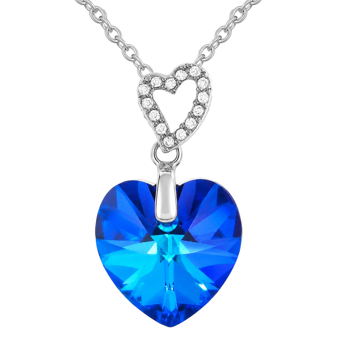 Collier Cœur Cristal Bleu & Argent 925 Rhodié