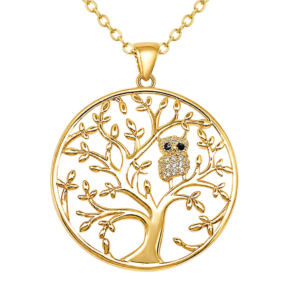 Collier Arbre de Vie & Hibou – Plaqué Or Jaune 18 Carats
