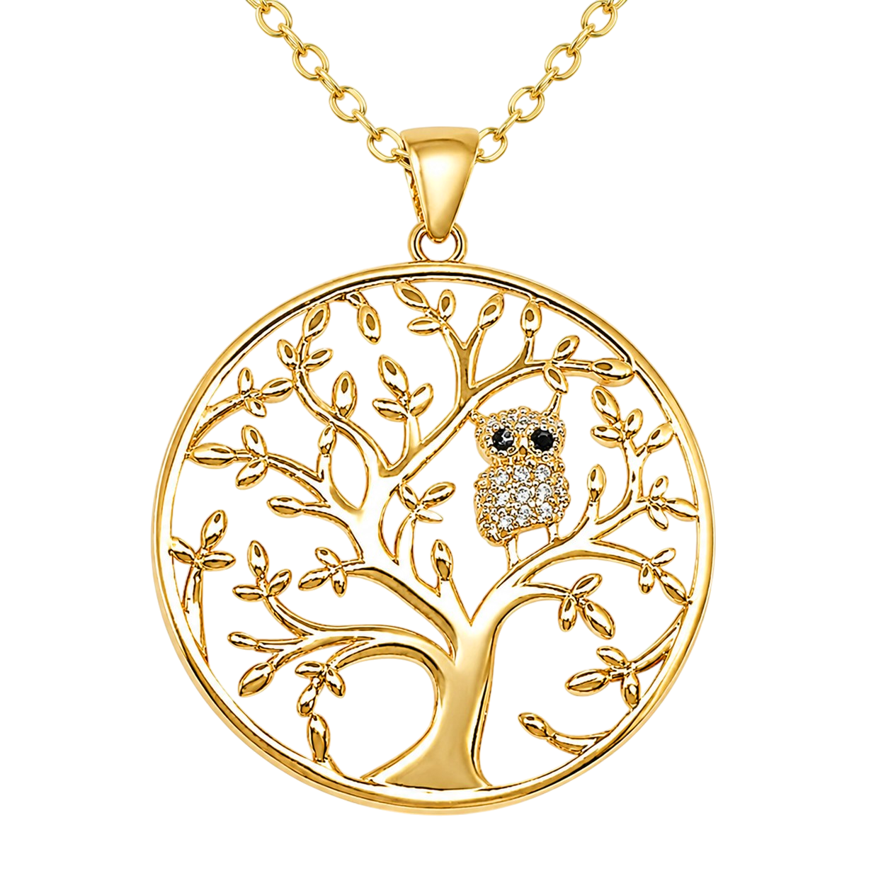 Collier Arbre de Vie & Hibou – Plaqué Or Jaune 18 Carats