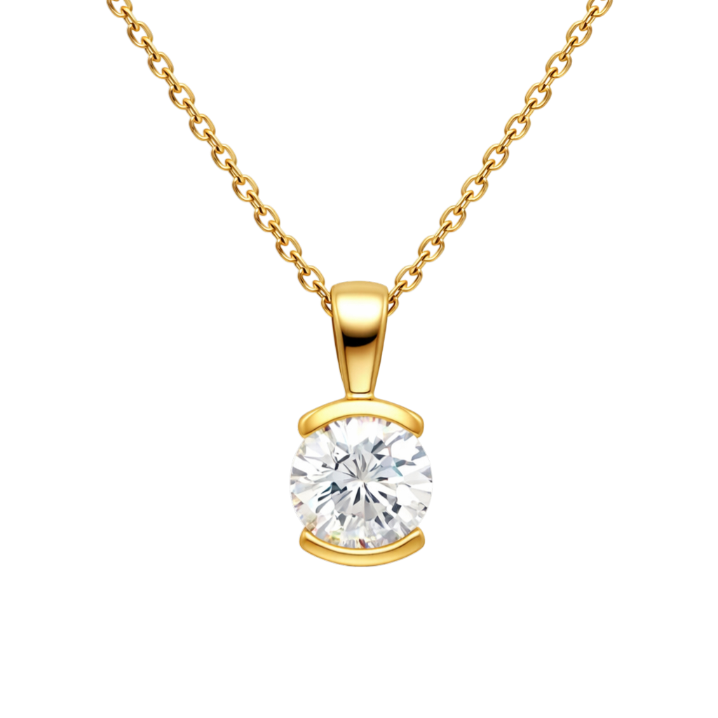 Collier Solitaire Zirconium 5 mm – Plaqué Or 18 Carats