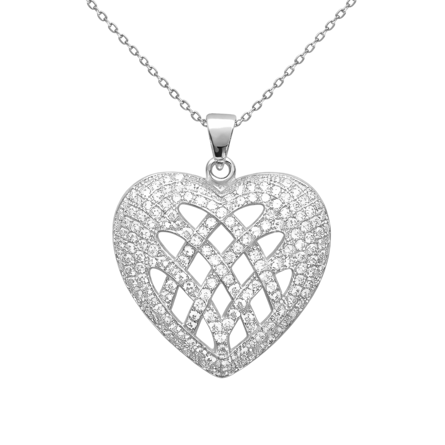 Collier Cœur Entrelacé en Argent 925 Rhodié & Zirconiums