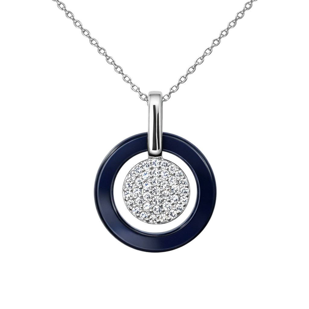 Collier Cercle Élégance – Argent 925 Rhodié, Céramique Bleu & Zirconium
