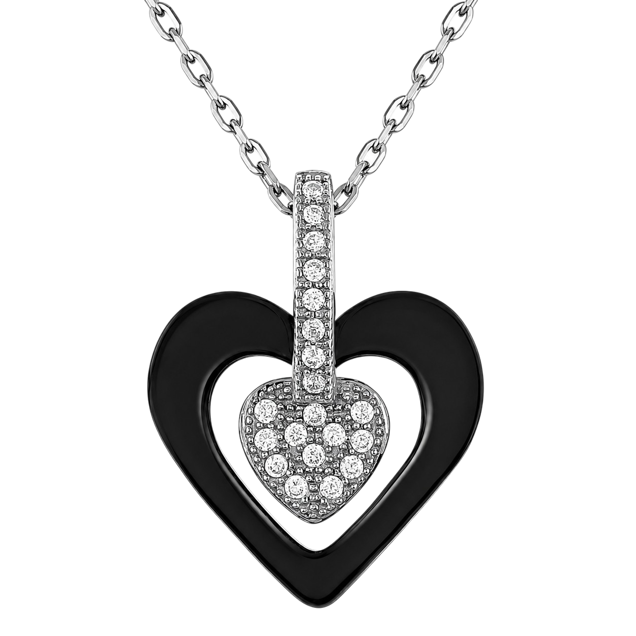 Collier Cœur Céramique Noire & Argent 925 Rhodié