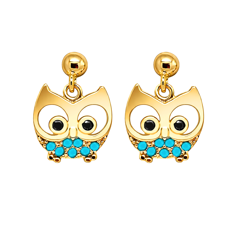 Boucles d’oreilles Hibou – Plaqué Or 18 Carats & Zirconium