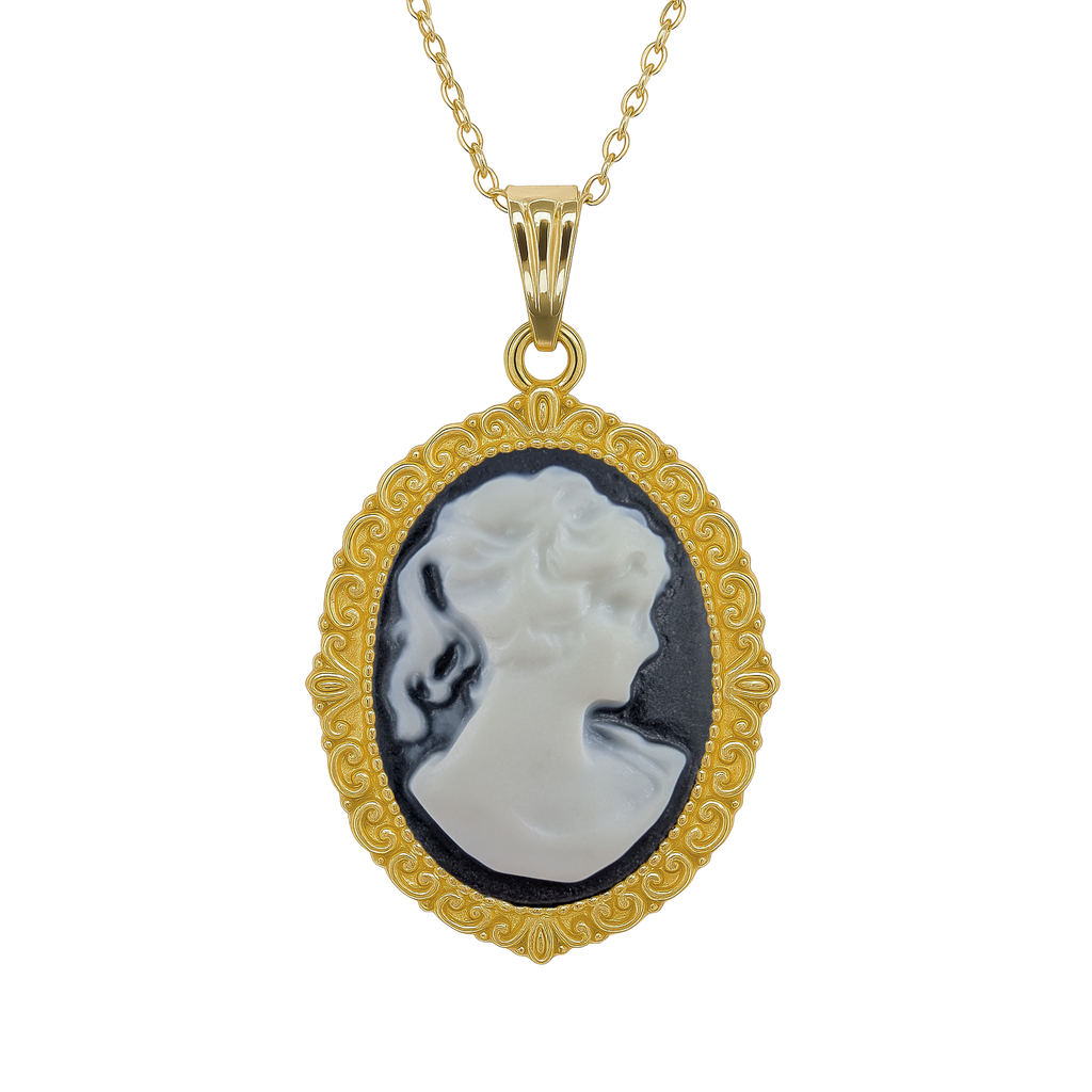Collier Grand Camée noir – Plaqué Or | Bijou Vintage Élégant