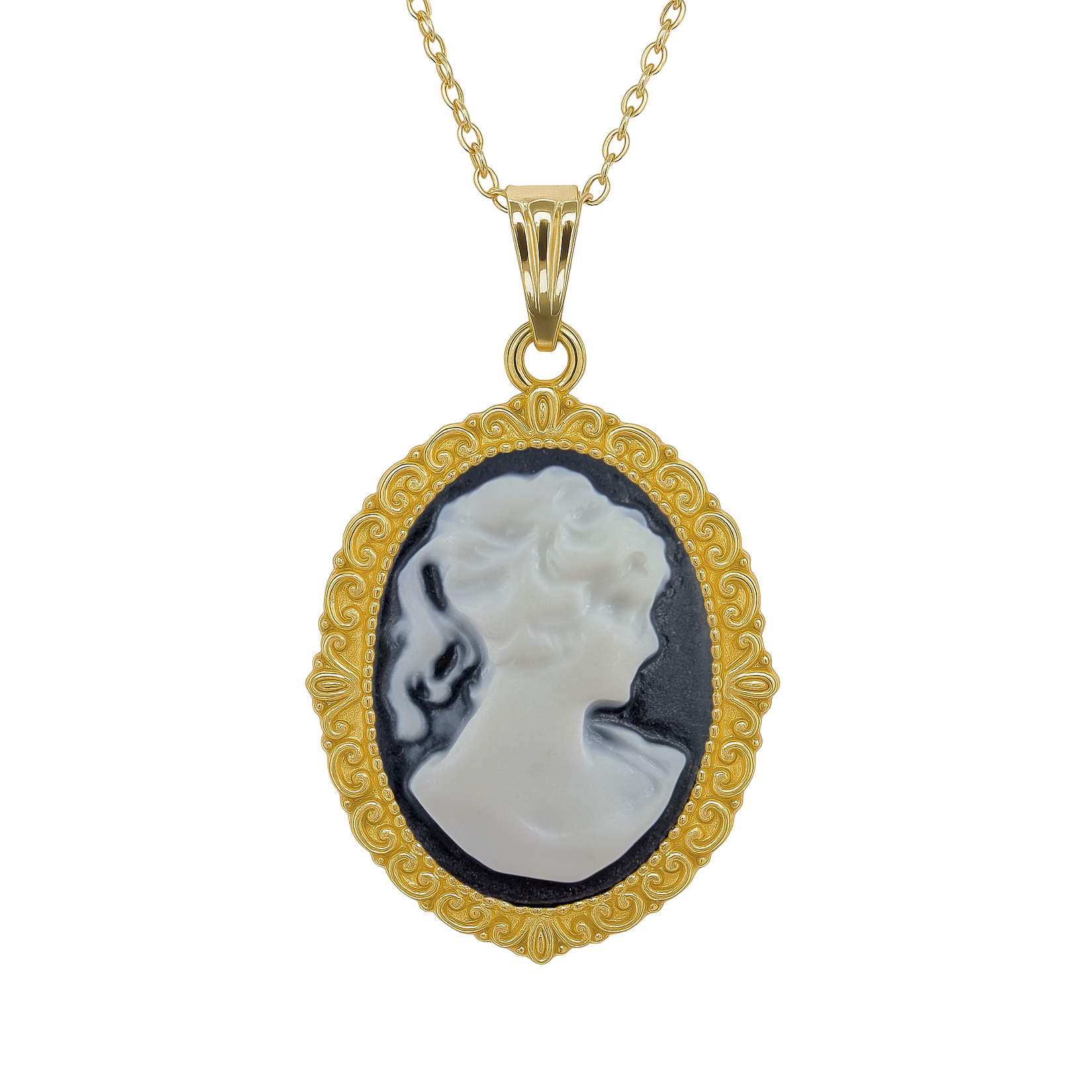 Collier Grand Camée noir – Plaqué Or | Bijou Vintage Élégant