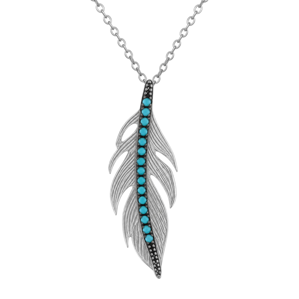 Collier Plume Argent 925 Rhodié & Turquoise Synthétique