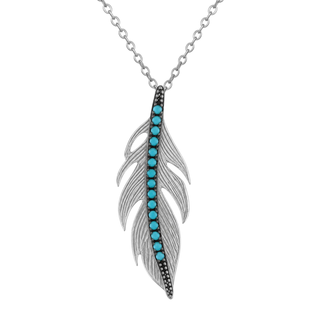 Collier Plume Argent 925 Rhodié & Turquoise Synthétique