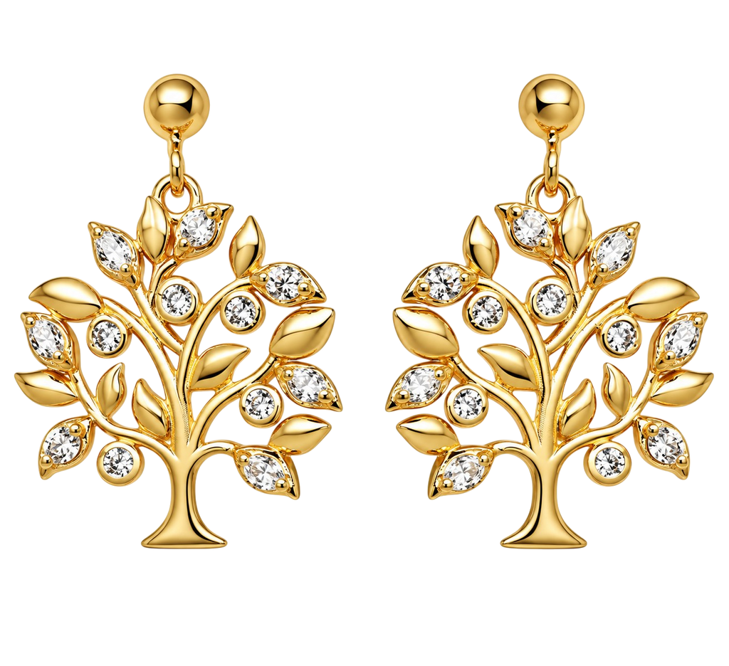 Boucles d’oreilles Arbre de Vie en plaqué or 18 carats et zirconiums