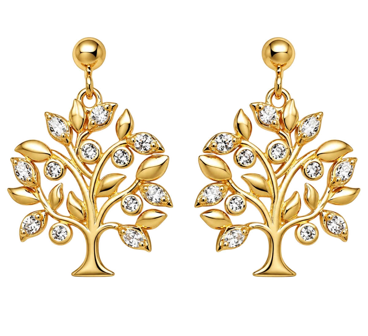 Boucles d’oreilles Arbre de Vie en plaqué or 18 carats et zirconiums