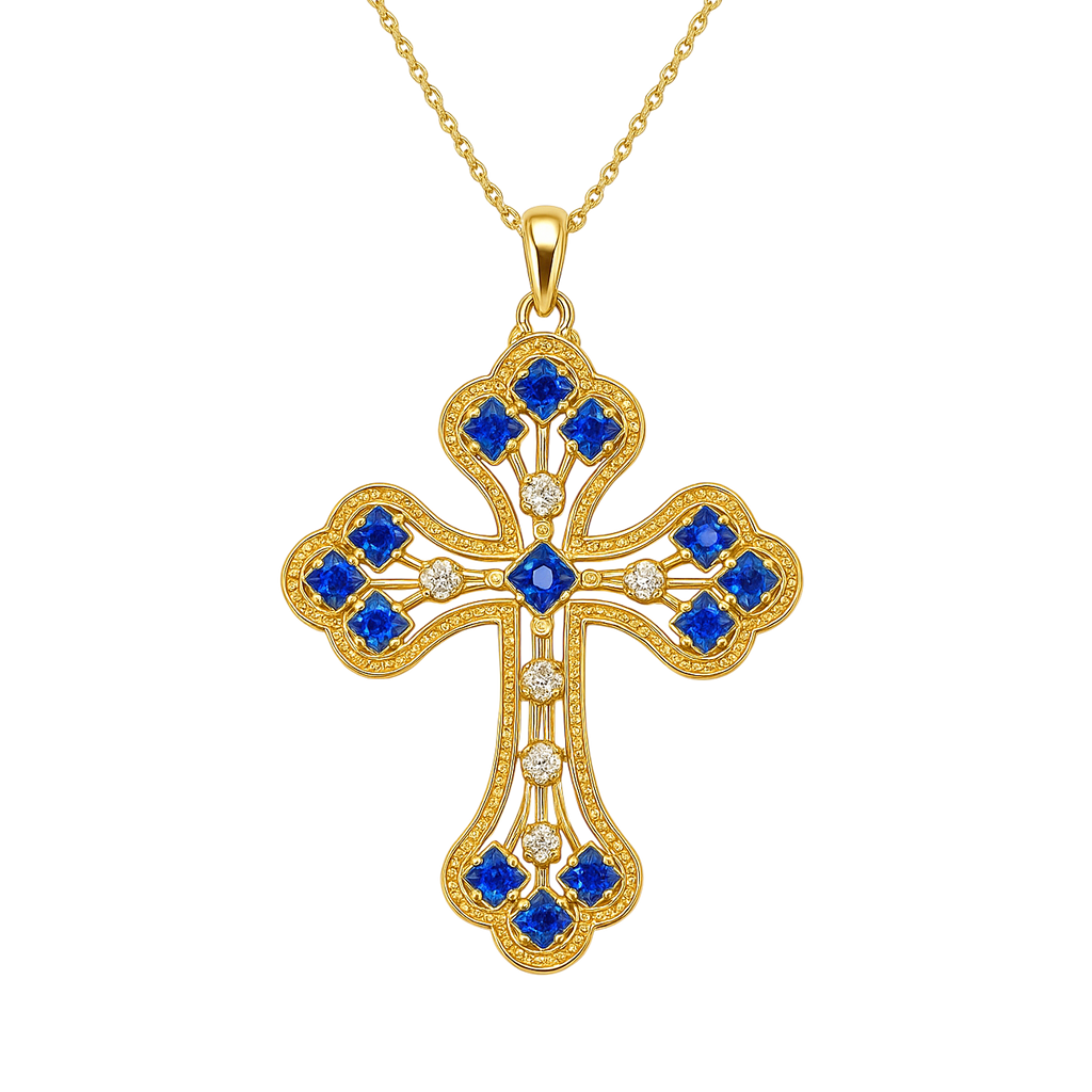 Collier Grande Croix Plaqué Or – Oxydes de Zirconium – Chaîne 40 + 5 cm