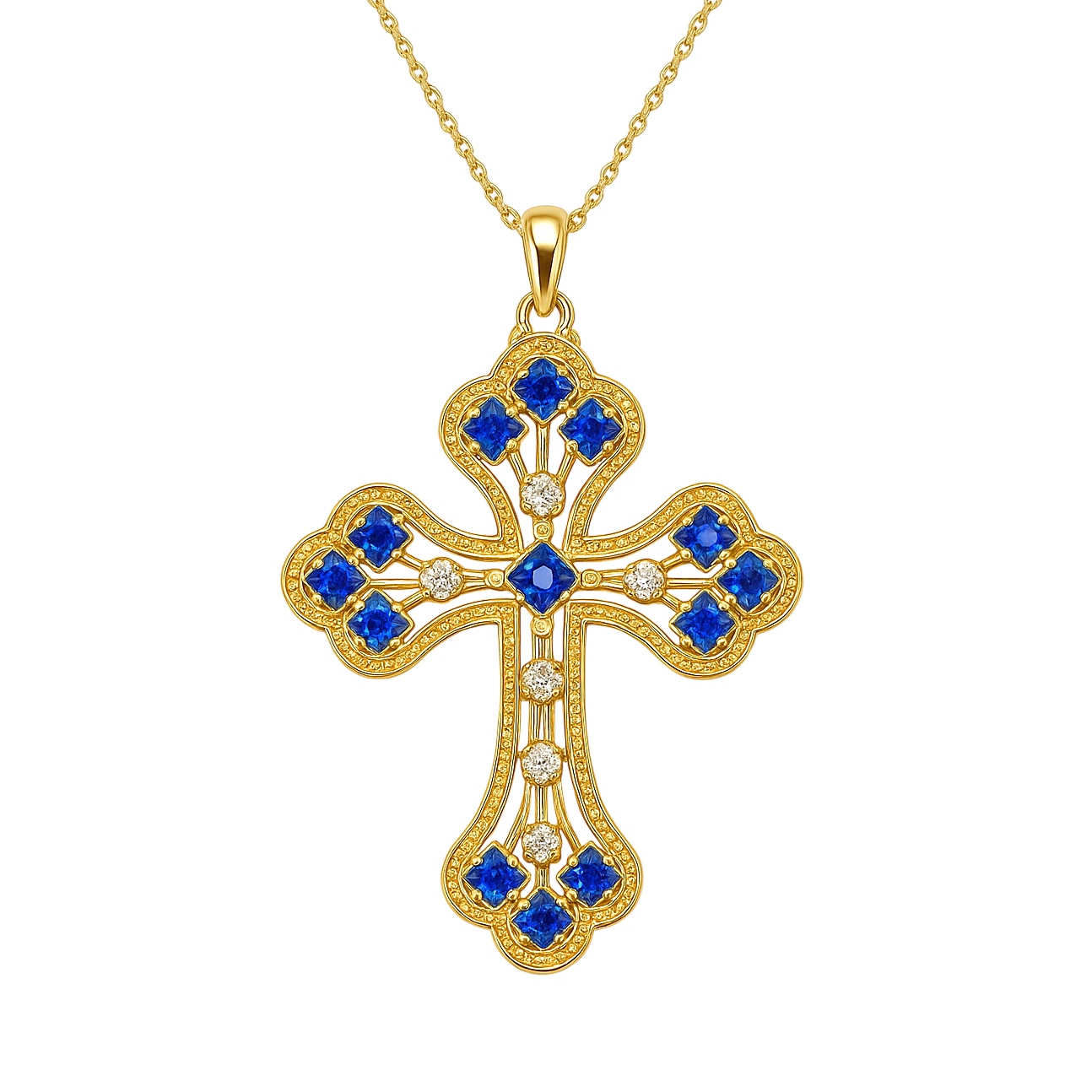 Collier Grande Croix Plaqué Or – Oxydes de Zirconium – Chaîne 40 + 5 cm