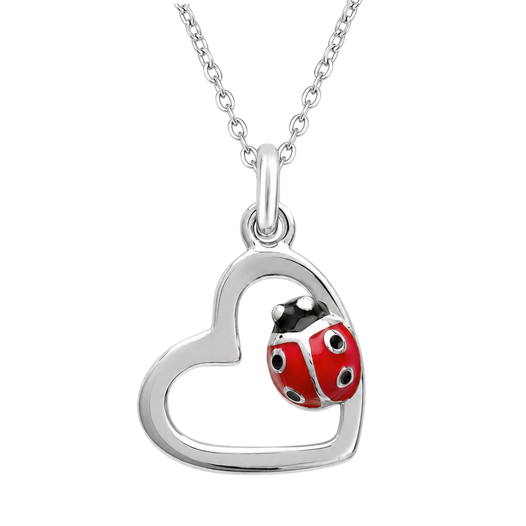 Collier Coccinelle Cœur en Argent 925 Rhodié & Laque Rouge