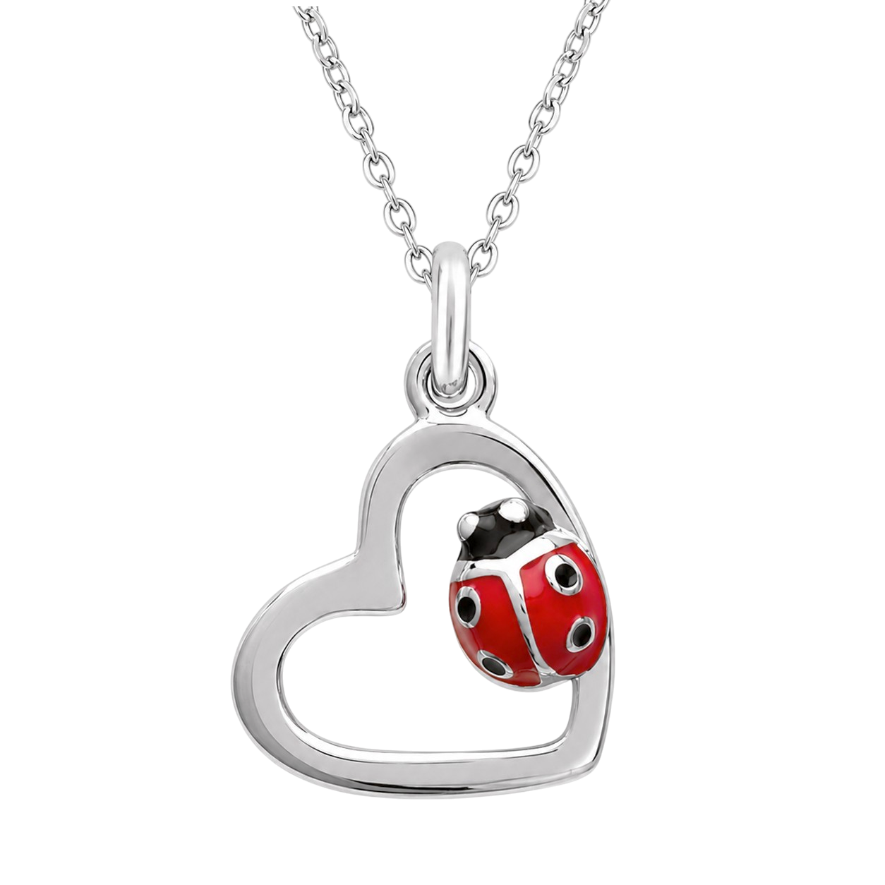 Collier Coccinelle Cœur en Argent 925 Rhodié & Laque Rouge
