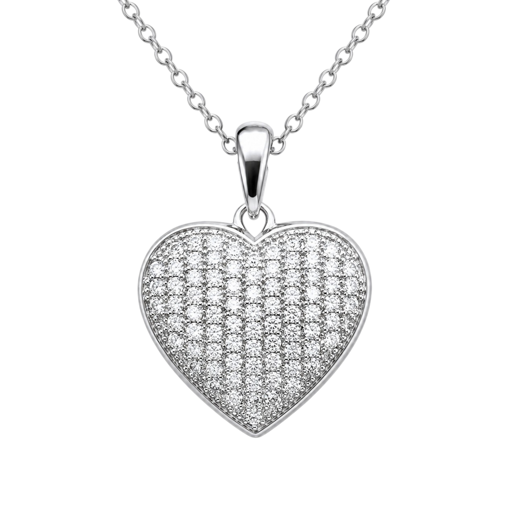 Collier Cœur Pavé Zirconium en Argent 925 Rhodié