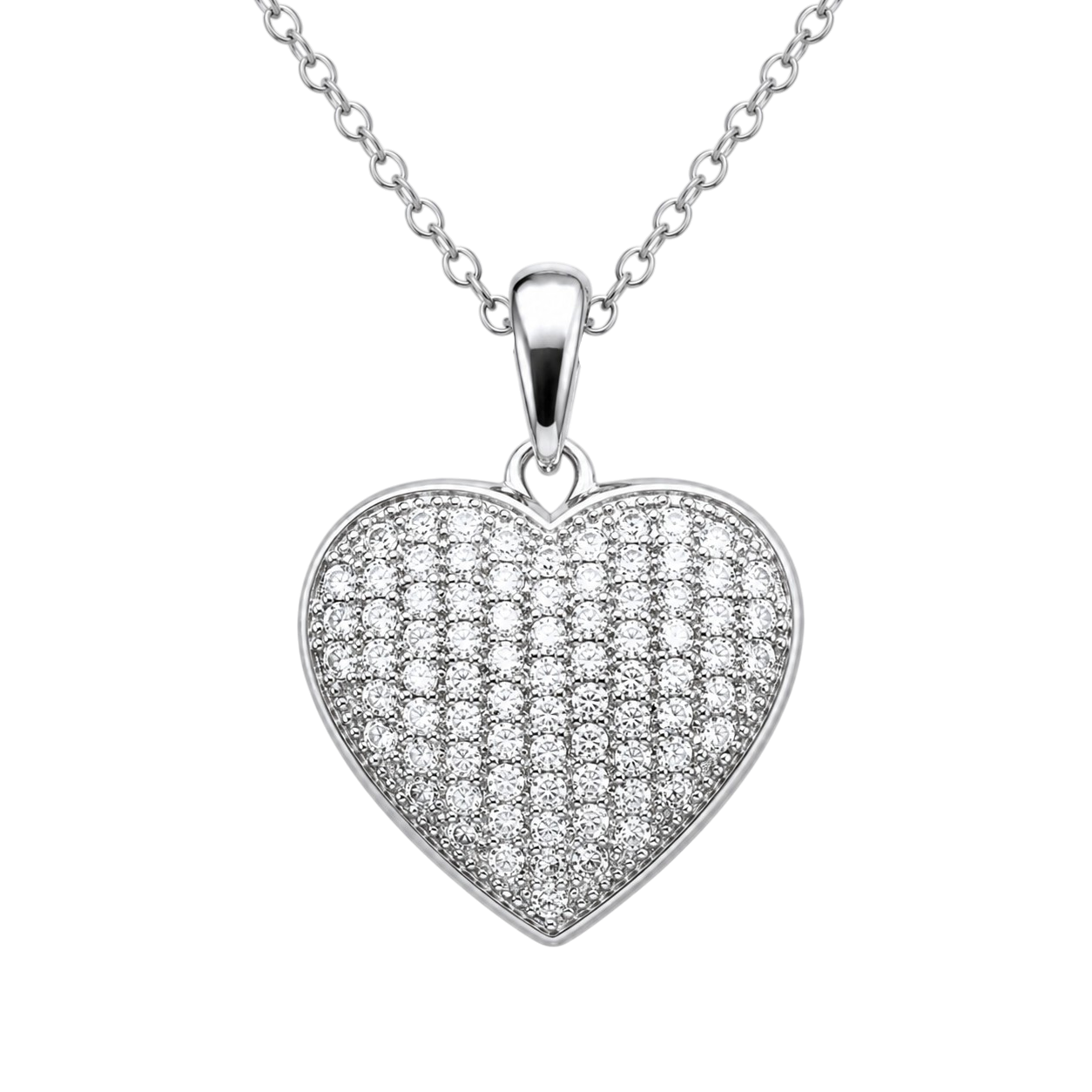 Collier Cœur Pavé Zirconium en Argent 925 Rhodié