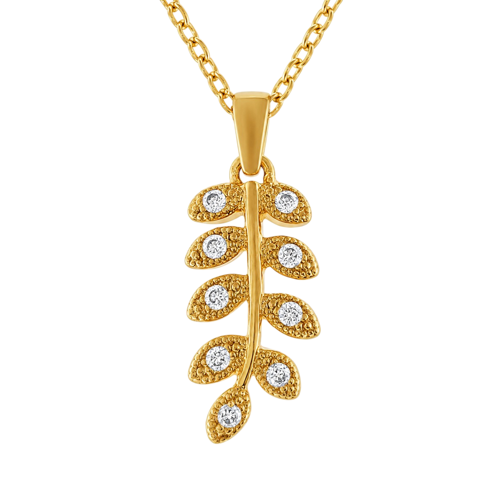 Collier Feuille Plaqué Or 18 Carats & Zirconiums