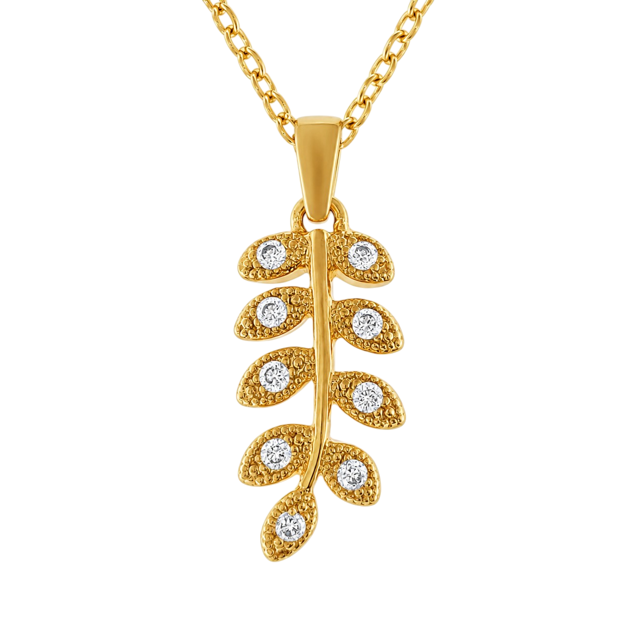Collier Feuille Plaqué Or 18 Carats & Zirconiums
