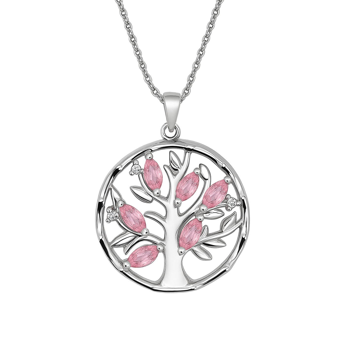 Collier Arbre de Vie en Argent 925 Rhodié & Zirconium – Pendentif Pierre Rose