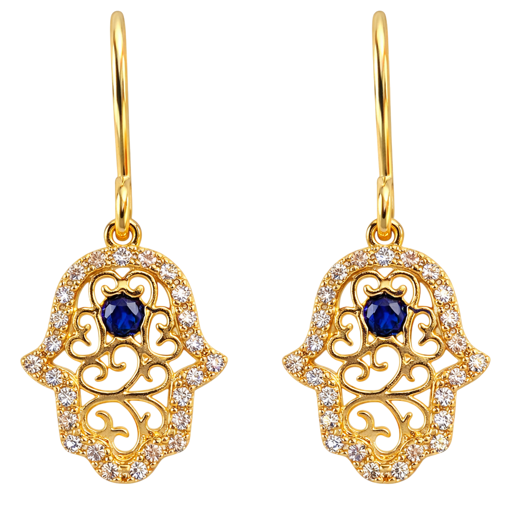 Boucles d’oreilles Main de Fatma – Plaqué Or 18 Carats & Zirconium