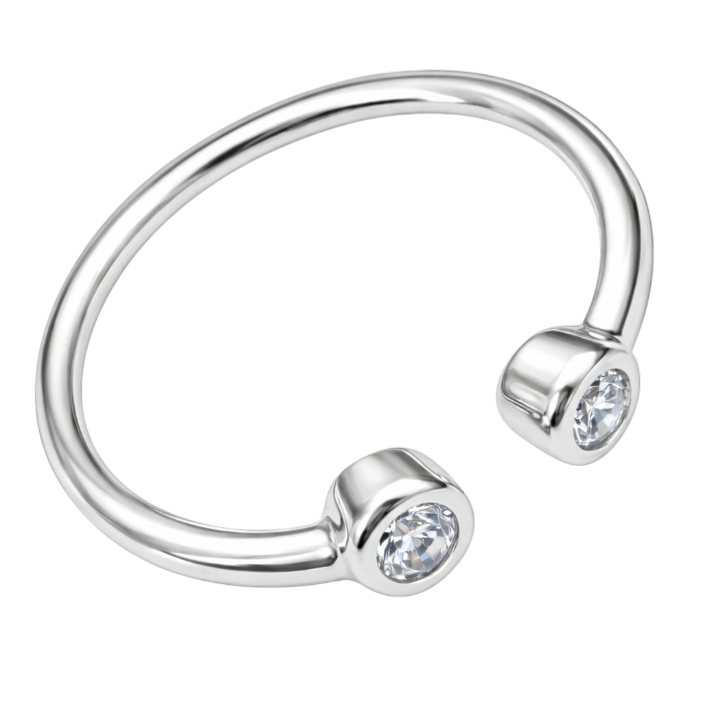 Bague ouverte double zirconium – Argent 925 rhodié