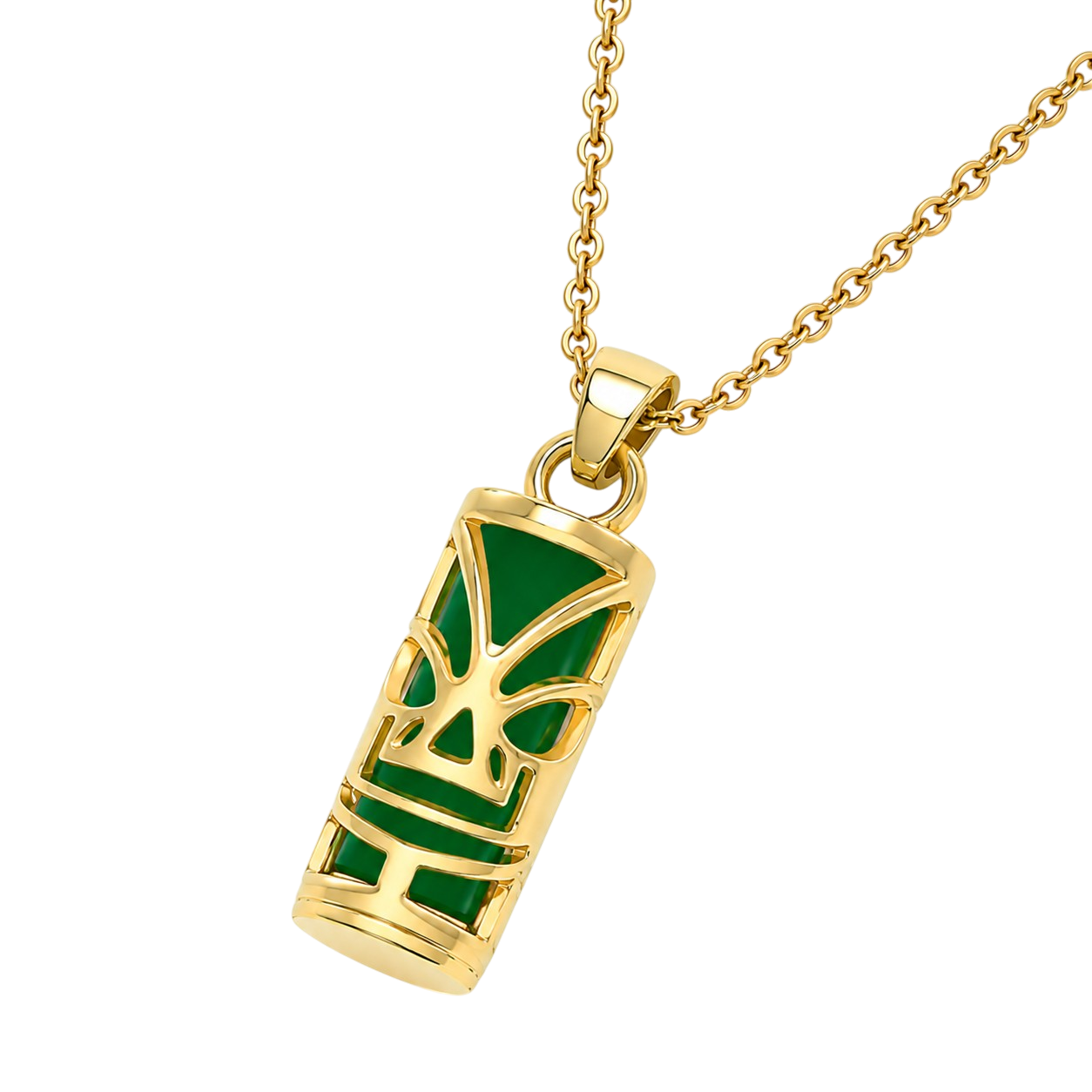 Collier Tiki en Plaqué Or 18 Carats & Agate Verte Naturelle