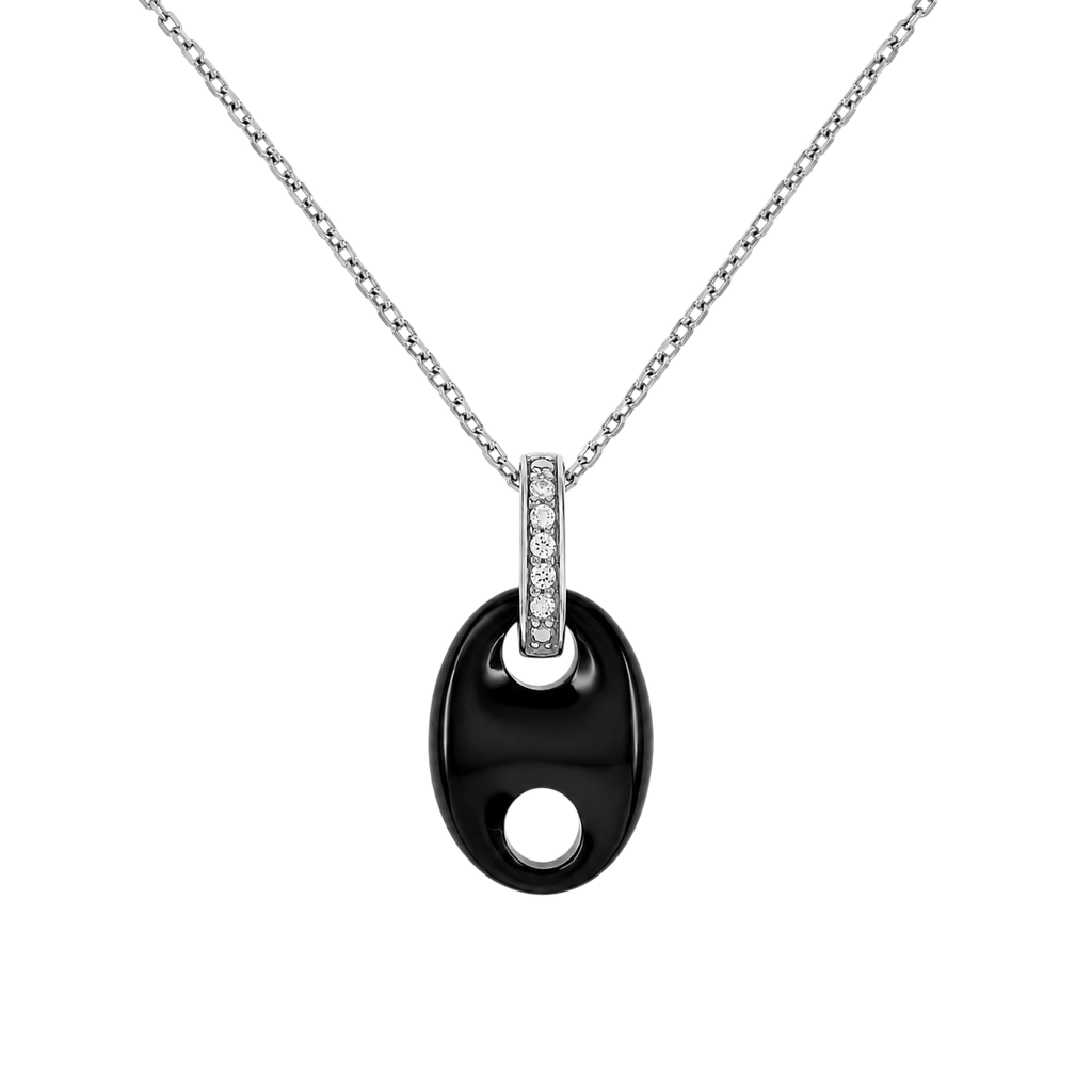 Collier Céramique Noire & Argent 925 Rhodié