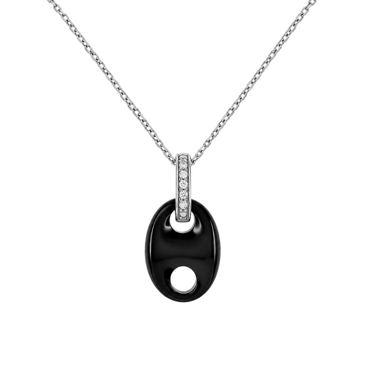 Collier Céramique Noire & Argent 925 Rhodié