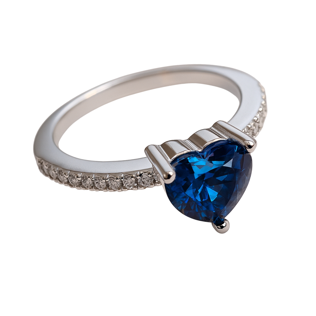 Bague Cœur Bleu en Argent 925 Rhodié – Zirconium