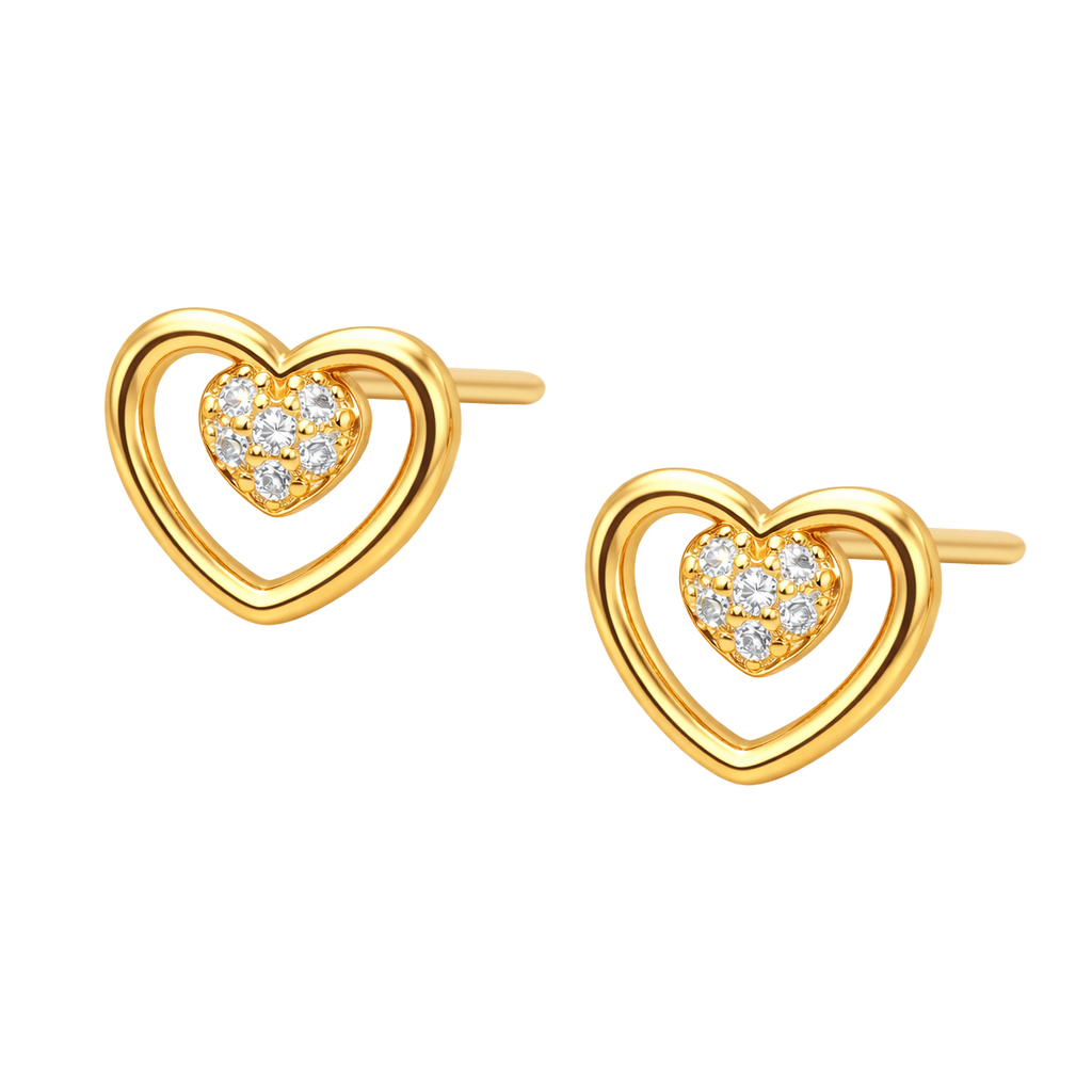 Boucles d’oreilles Cœur – Plaqué Or 18 Carats & Zirconium