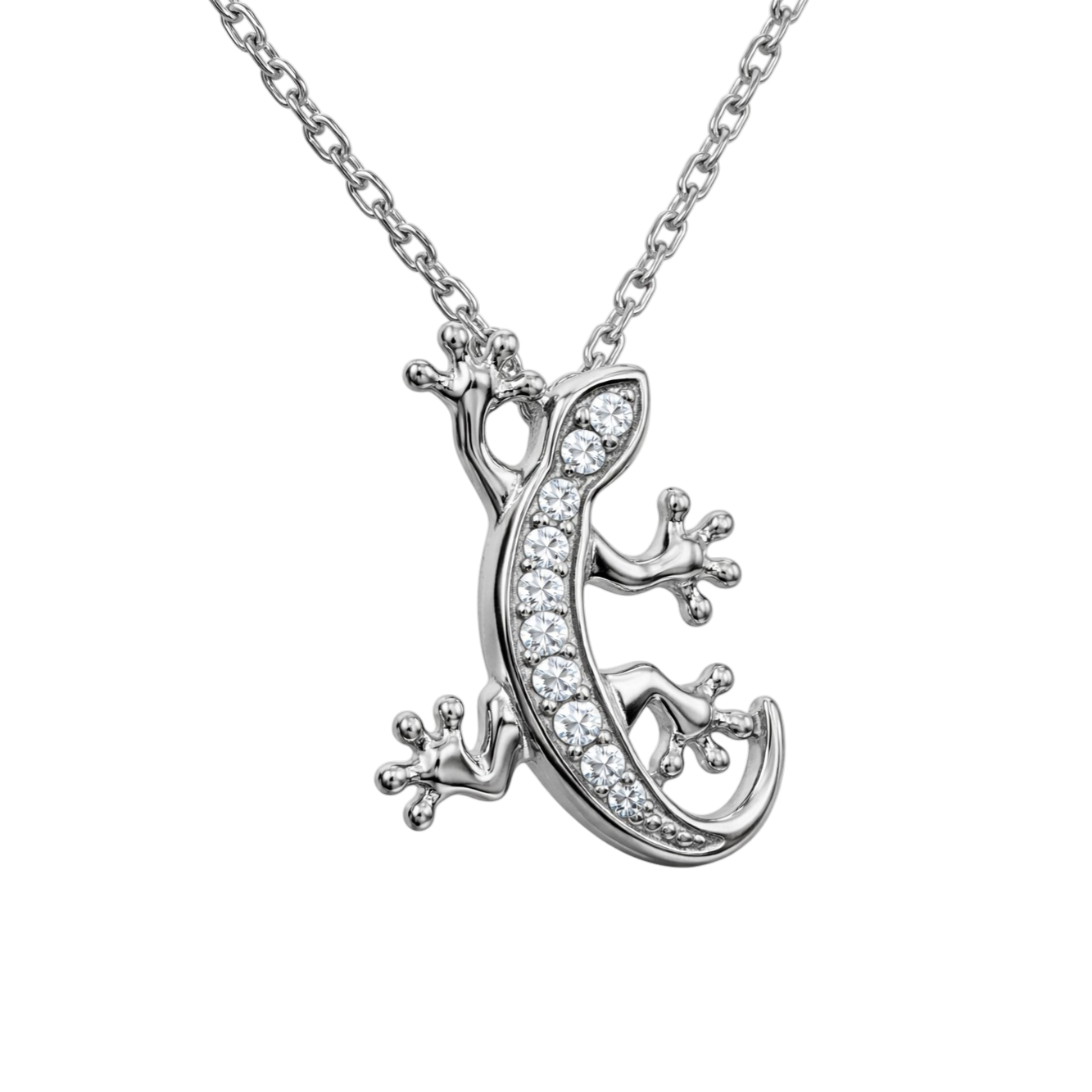 Collier Lézard en Argent 925 Rhodié et Zirconium
