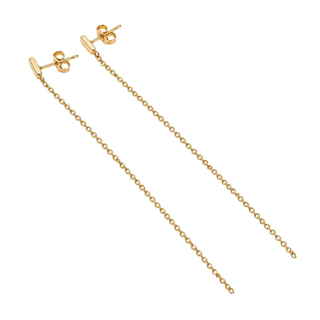 Boucles d’oreilles pendantes chaîne maille forçat – Plaqué or 18 carats