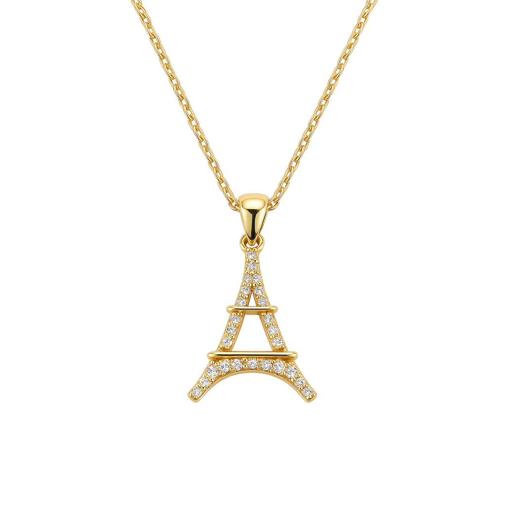 Collier Eiffel • Plaqué Or & Zirconium – Chaîne 40 + 5 cm