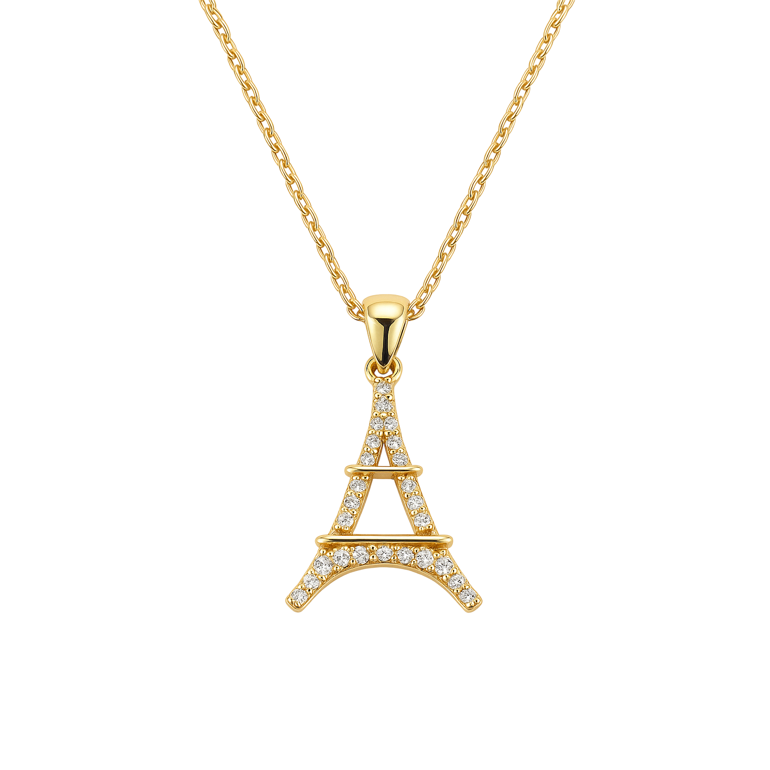 Collier Eiffel • Plaqué Or & Zirconium – Chaîne 40 + 5 cm