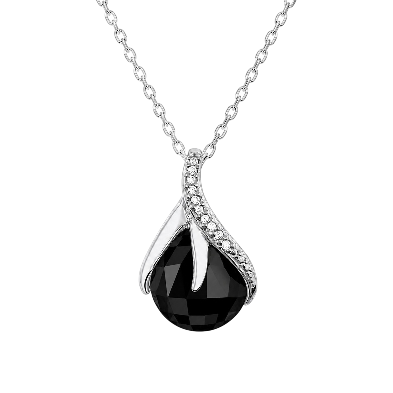 Collier Goutte Éclat Argent 925 Rhodié & Zirconium noir