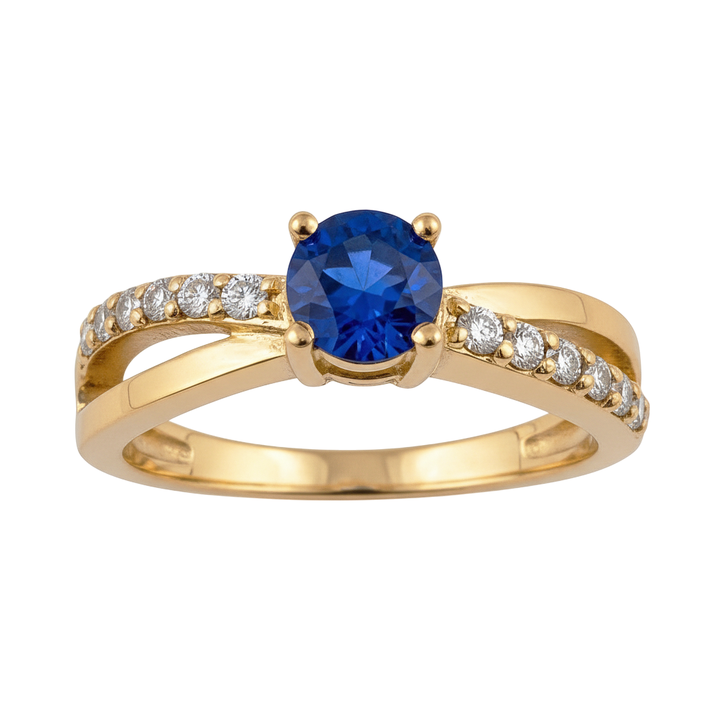Bague Femme Plaqué Or – Zirconium bleu Étincelant – Finition Luxe