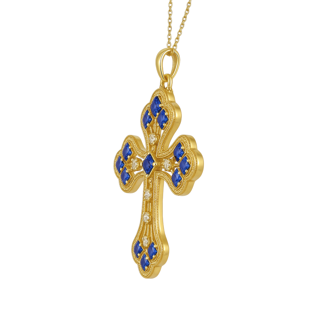 Collier Grande Croix Plaqué Or – Oxydes de Zirconium – Chaîne 40 + 5 cm