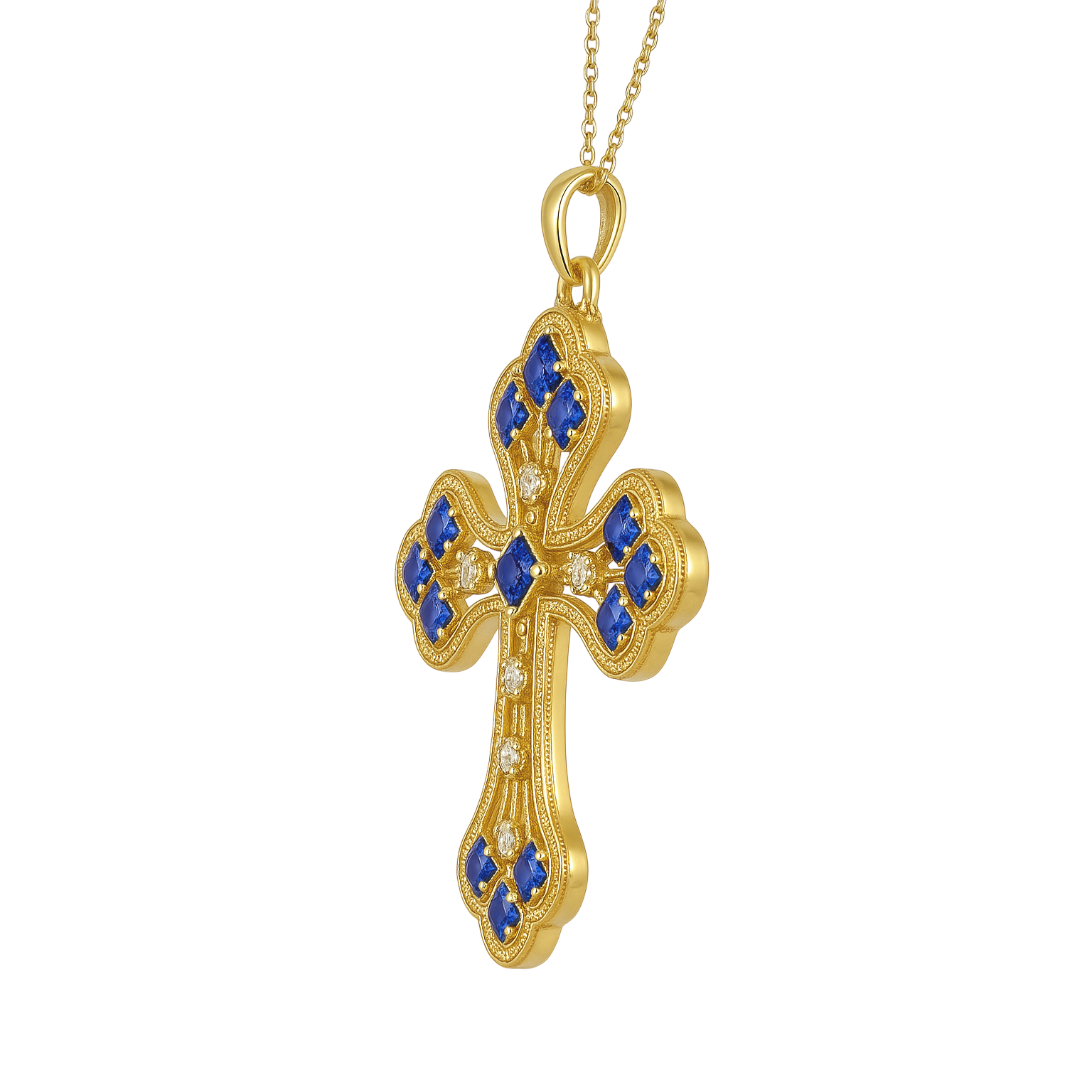Collier Grande Croix Plaqué Or – Oxydes de Zirconium – Chaîne 40 + 5 cm