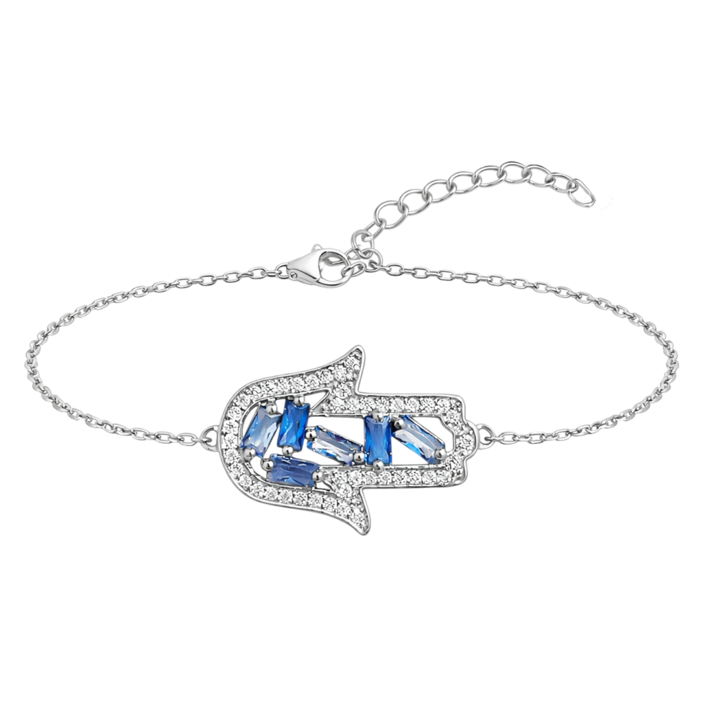 Bracelet Main de Fatma – Argent 925 & Zirconiums Bleus