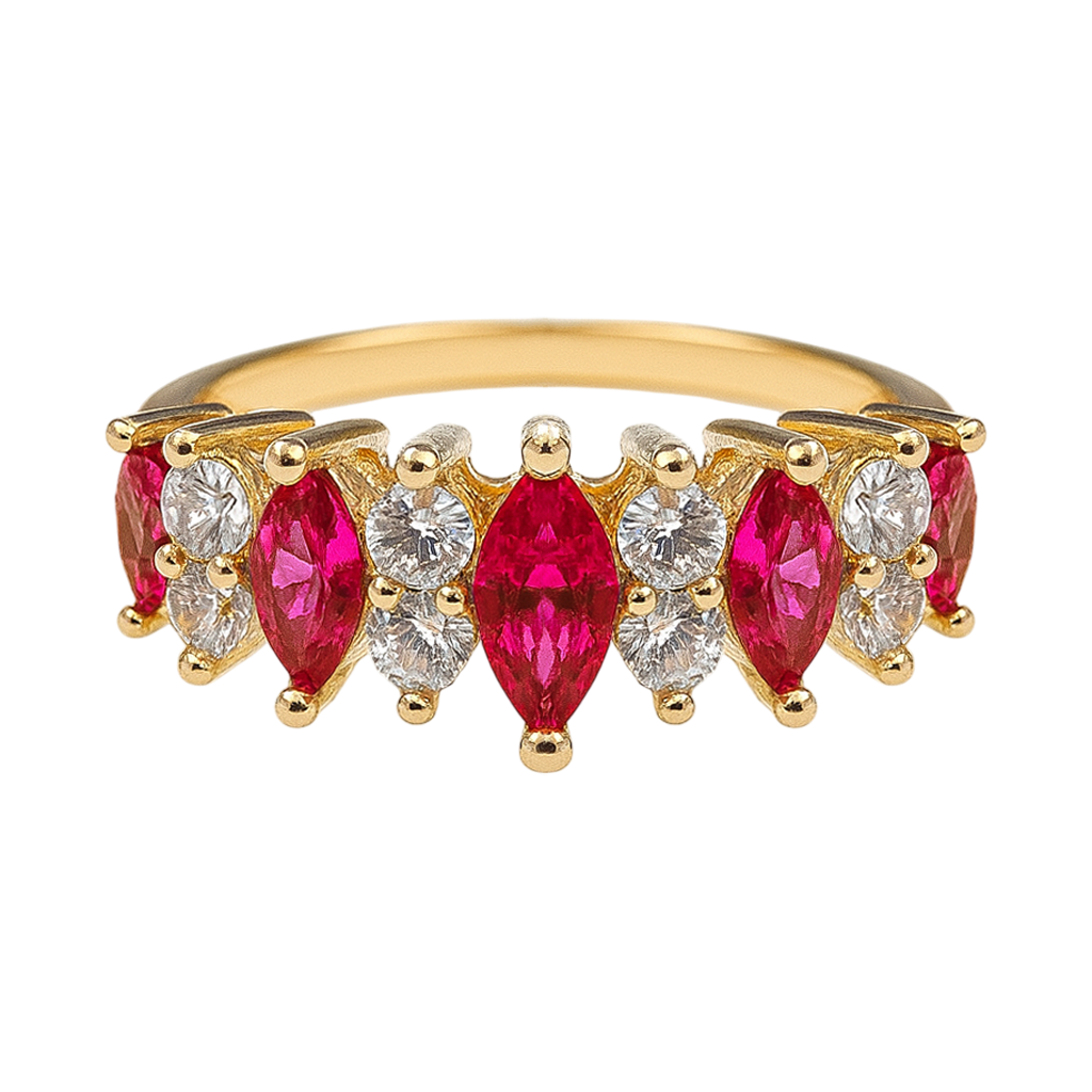 Bague Plaqué Or – Zirconium Blanc & Rose – Design Marquise Élégant