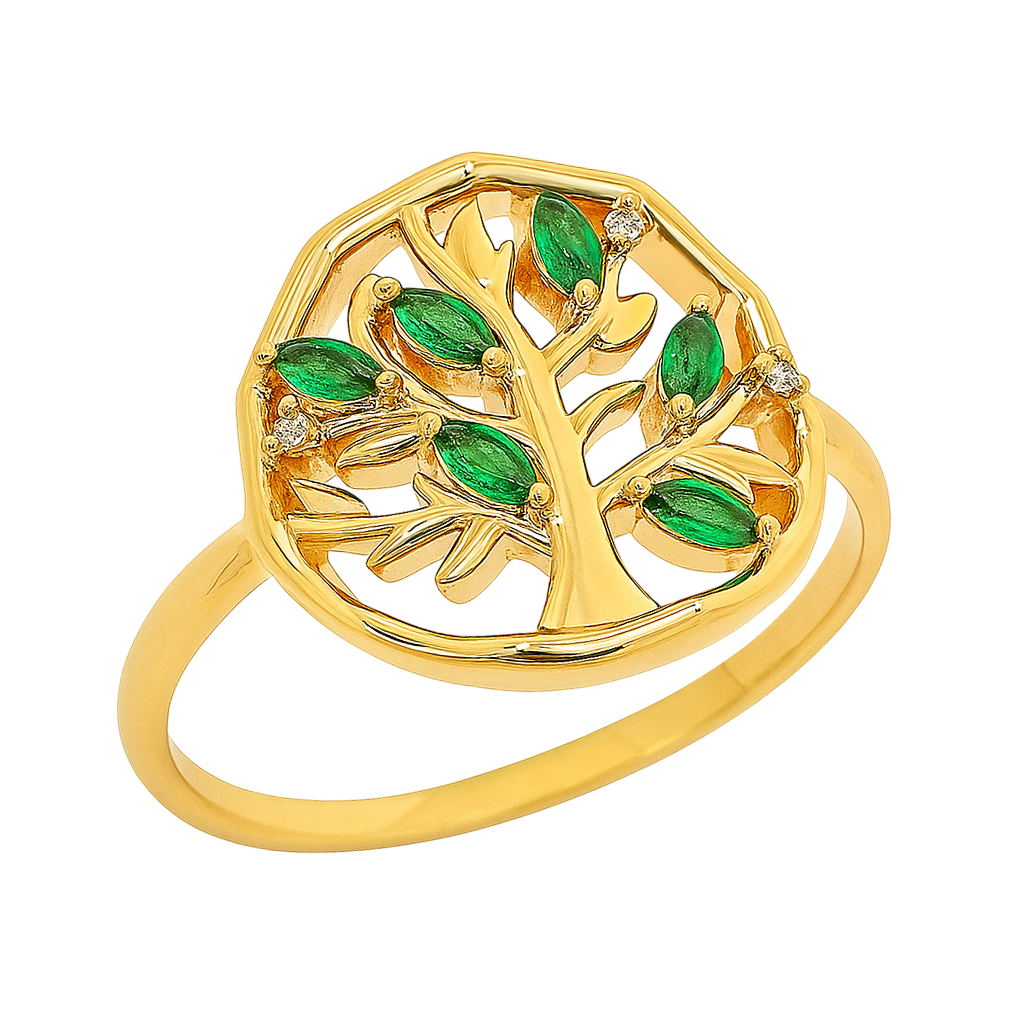 Bague Arbre de Vie – Plaqué Or & Zirconium Blanc et Vert