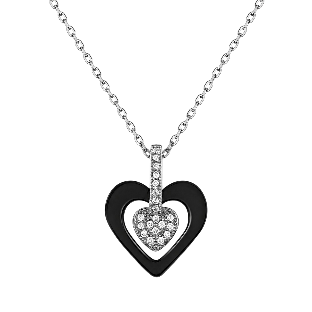 Collier Cœur Céramique Noire & Argent 925 Rhodié