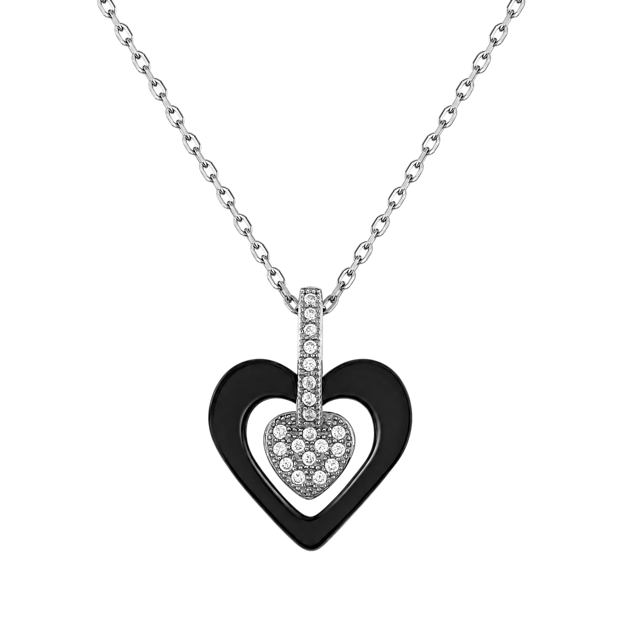 Collier Cœur Céramique Noire & Argent 925 Rhodié