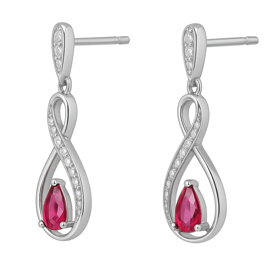 Boucles d’oreilles en argent rhodié – Zirconiums blancs & pierre rose poire | Élégance Infinity