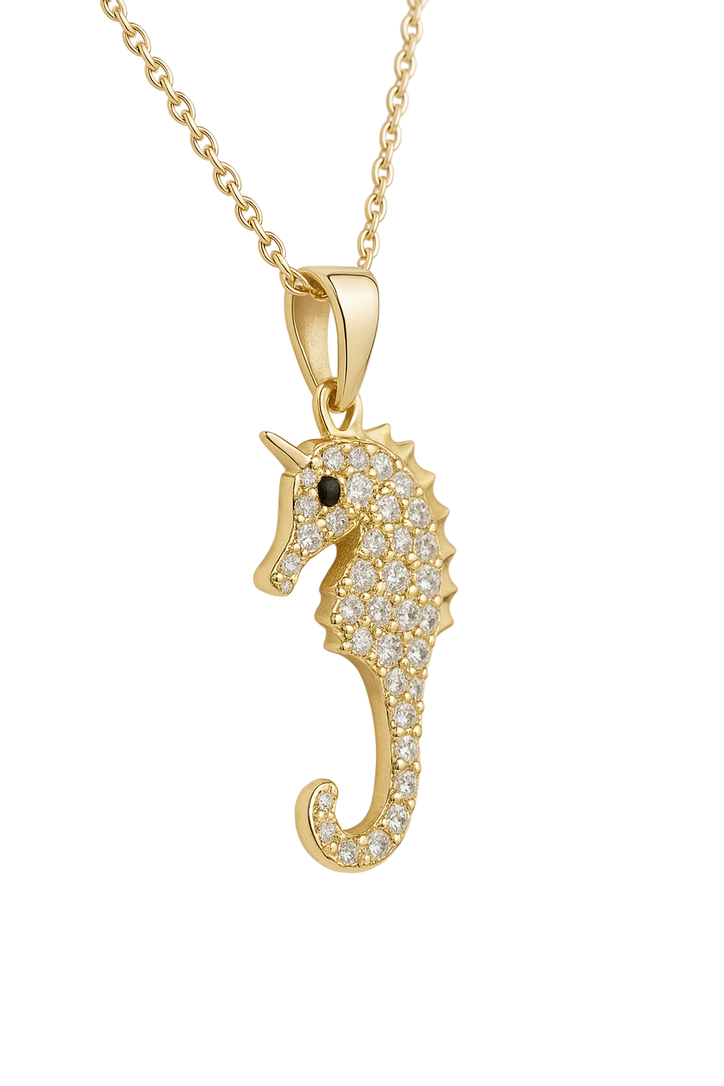 Collier Hippocampe Plaqué Or – Chaîne 40+5 cm – Pendentif Zircons Premium