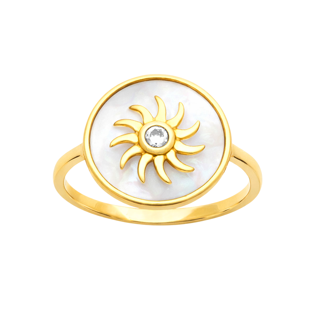 Bague Soleil Nacre & Zirconium – Plaqué Or 18 Carats