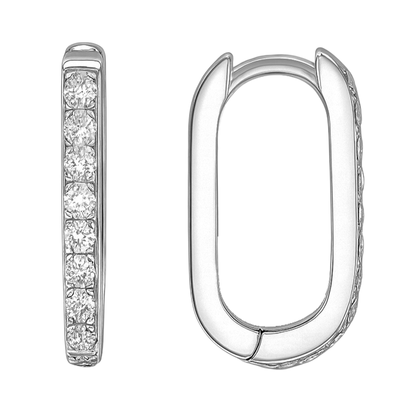 Boucles d’oreilles créoles rectangulaires en argent rhodié & zirconium blanc – Élégance intemporelle