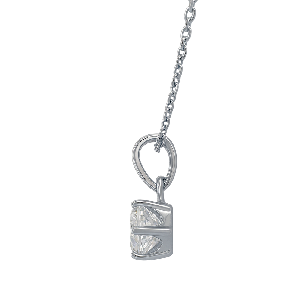 Collier Solitaire en Argent 925 Rhodié – Zirconium 6 mm | Chaîne 40 + 5 cm